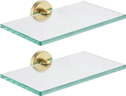 Miniatura 9 de JQK Estantería de baño de vidrio bronce, estante con toallero de 15 pulgadas de vidrio templado, almacenamiento para ducha de 16 por 5 pulgadas