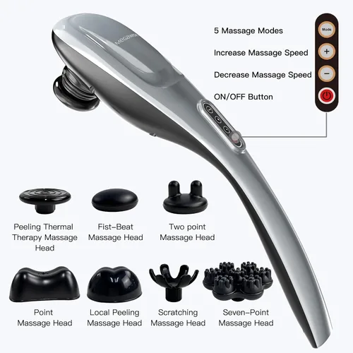 Miniatura 6 de MEGAWISE Masajeador inalámbrico para espalda, hombros, cintura, piernas, batería recargable de 3200mAh, 5 velocidades y 5 +2 nodos de masaje, 5