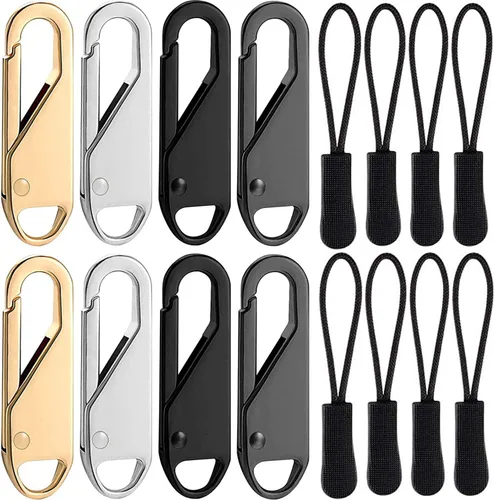 Reemplazo de tirador de cremallera, 16 piezas de pestañas de cremallera desmontables con cordón extensor para equipaje, ropa, chaquetas, mochilas,