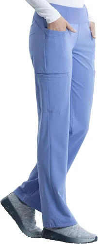 Miniatura 5 de Cherokee Pantalones Médicos para Mujeres de Tiro Medio Pierna Recta Pantalones de Uniforme Médico para Mujeres sin Cierre con 6 Bolsillos