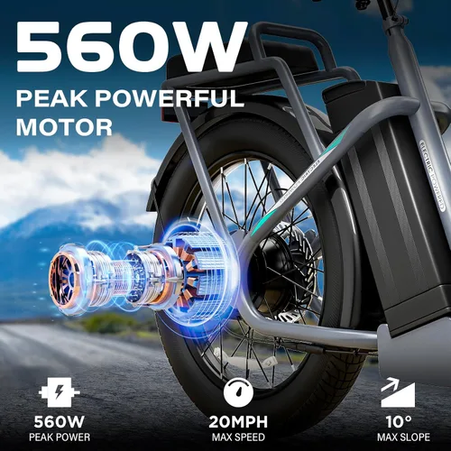 Miniatura 3 de Caroma Peak - Scooter eléctrico de 500 W/800 W/1200 W con asiento, bicicleta eléctrica de neumático grueso de 20 pulgadas con batería extraíble