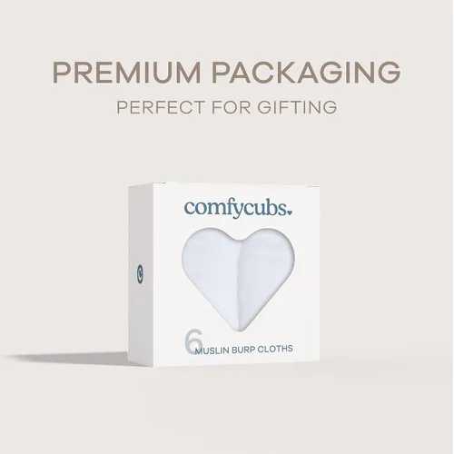 Miniatura 6 de Comfy Cubs - 6 paños de muselina para eructos (20 x 10 pulgadas), grandes, 6 capas, ultraabsorbentes, 100% algodón, para bebés que regurgitan, Blanco