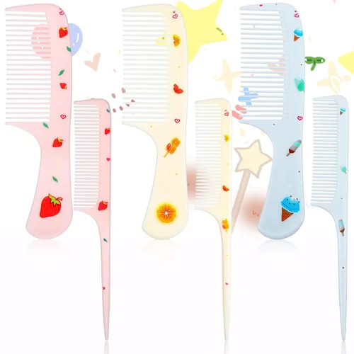 Miniatura 11 de Juego de peines para bebé, peine pequeño y lindo de dientes finos para niños pequeños y cola de rata para peinar, peine rosa para pelitos de bebé