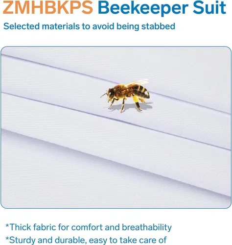 Miniatura 4 de Trajes de abeja para hombres y mujeres, a prueba de picaduras, traje de apicultura con guantes de apicultura y capucha de velo (blanco)