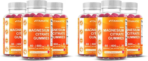 Miniatura 10 de Vitamatic Gomitas de magnesio 600 mg por porción – 60 gomitas veganas – Soporte para relajación, músculos, huesos y energía – Paquete de 3
