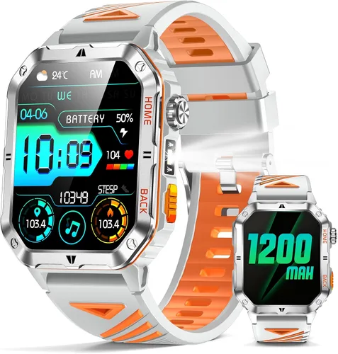 Military Smarty Watch for Men, 2.01" Smartwatch with 1200mAh Battery, Flashlight, Answer/Make Calls, Heart Rate/Sleep Monitor 100+ Sport Modes