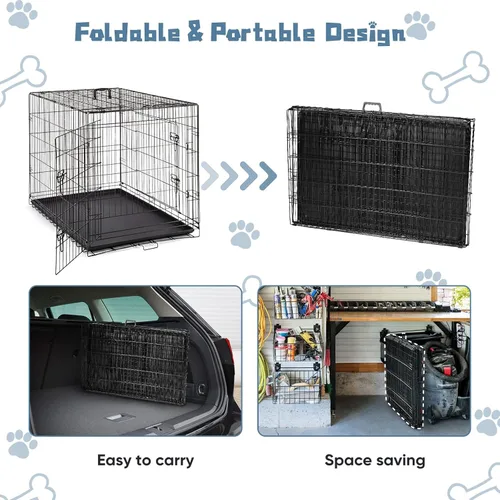 Miniatura 7 de DUMOS Jaula para perros, jaula pequeña de una sola puerta de 24 pulgadas con bandeja de plástico a prueba de fugas, perrera plegable de alambre