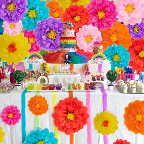 Miniatura 5 de 21 flores de papel mexicanas, flores de papel de fiesta, flores de tejido coloridas para carnaval, telón de fondo de fiesta, boda, fiesta