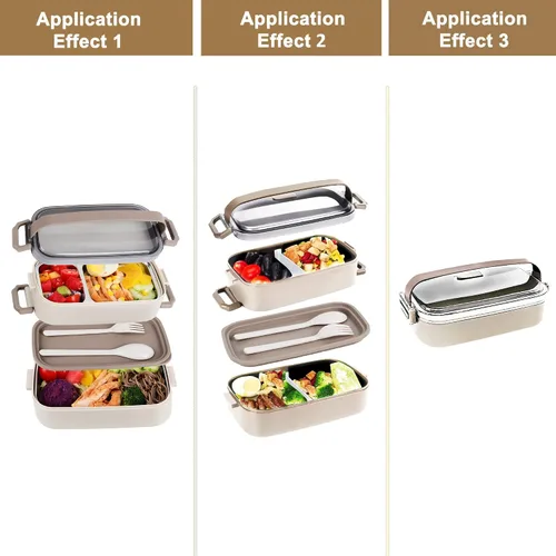 Miniatura 4 de Caja Bento de acero inoxidable para adultos y niños, lonchera japonesa a prueba de fugas, recipientes divididos para alimentos y comidas, juego