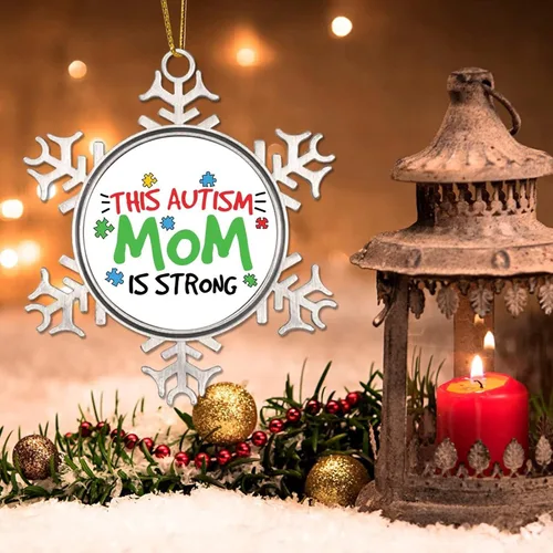 Miniatura 3 de Esta mamá con autismo es adornos de Navidad, concienciación sobre el autismo, regalos de recuerdo de Navidad, copo de nieve de metal, decoración