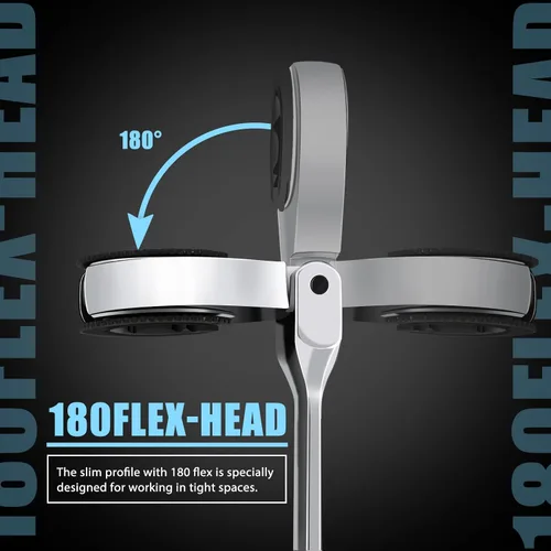Miniatura 5 de LOSCHEN 1 pieza de 14 mm de llave de trinquete de cabeza flexible abierta, llave de trinquete métrica con 77 dientes, llave de tubo de trinquete