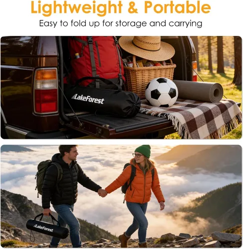 Miniatura 5 de TeqHome Mesa auxiliar plegable para campamento, mesa de campamento portátil para exteriores con 2 portavasos y bolsa de transporte, marco de acero