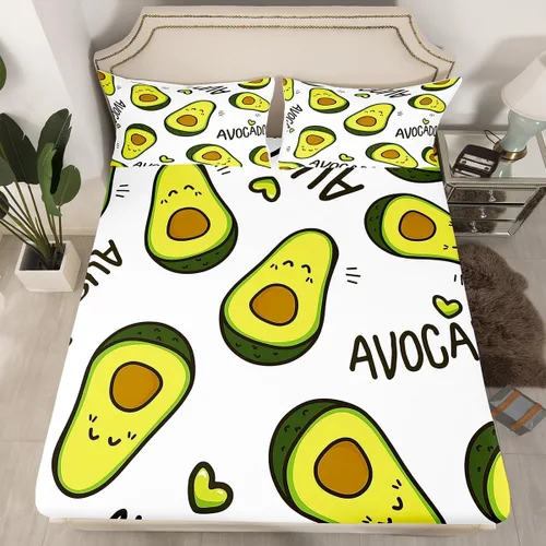 Feelyou Juego de sábanas para niños con diseño de aguacate, ropa de cama bonita con frutas para niños y niñas, 1 sábana encimera y 1 sábana bajera