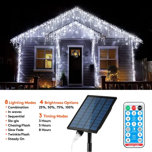 Miniatura 3 de KiflyTooin Luces Solares de Navidad para Exteriores Impermeables Luces de Cortina para Decoraciones de Navidad 320 LED 29.5 pies 60 Gotas, Luces