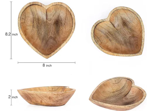 Miniatura 2 de WitnyStore Cuenco en forma de corazón de 8 pulgadas, cuenco funcional y coleccionable, cuenco de madera hecho a mano para servir dulces, frutos