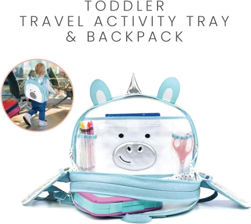 Miniatura 5 de Lulyboo Bandeja y mochila para asiento de automóvil de unicornio para niños pequeños Escritorio de viaje para niños con superficie de escritura