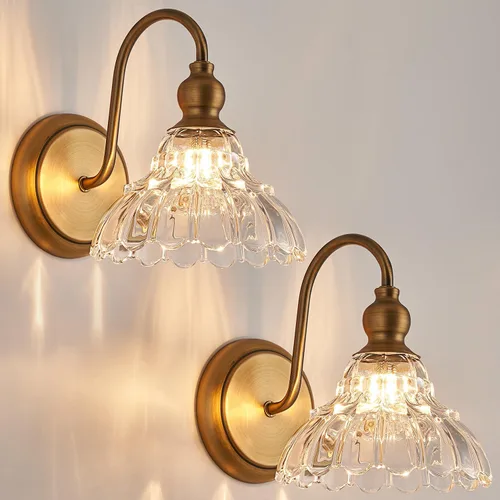 Miniatura 32 de Moderno aplique de pared negro mini lámpara de pared hecha de cuerpo de metal y vidrio estampado prensado retro luz de tocador para dormitorio