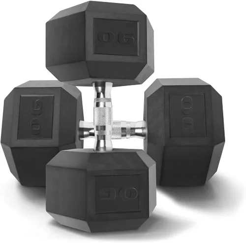 Miniatura 9 de WF Athletic Supply Mancuernas hexagonales con revestimiento de goma con mango cromado contorneado, entrenamiento de cuerpo completo y entrenamiento