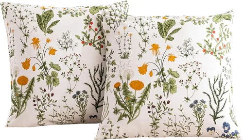 Miniatura 36 de ECOCOTT Floral Pillowcases Standard Size Set of 2, 100% Washed Cotton Pillow Cases with Envelope Closure, Beige Botanical Wildflower Printed Pillow
