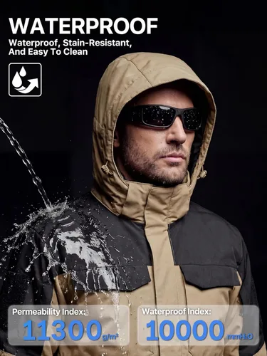 Miniatura 4 de FREE SOLDIER Chaqueta de esquí impermeable para hombre, abrigo cálido de invierno para nieve, snowboard con múltiples bolsillos, capucha desmontable