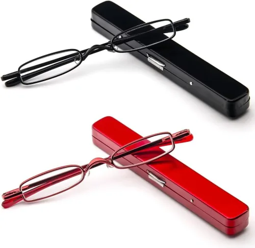 Miniatura 10 de Lentes de lectura ultra pequeños para hombres y mujeres, lectores de bolsillo delgados con clip para bolígrafo, carcasa de metal, bisagra