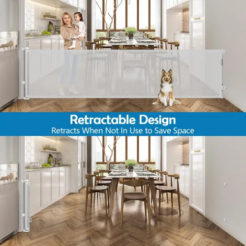 Miniatura 4 de Puertas de bebé extra largas de 90 pulgadas para grandes aberturas, puertas retráctiles para bebés, puerta extra ancha para perros, puerta retráctil