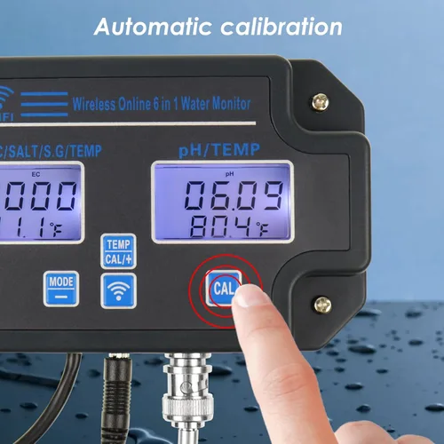 Miniatura 7 de Monitor EC pH para Hidroponía, Probador de Calidad de Agua 6 en 1 con Wi-Fi, Medidor Probador de pH, Monitor Continuo de pH PPM EC CF Humedad