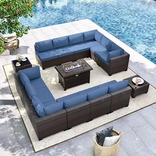 Miniatura 42 de Gotland Juego de muebles de patio de 8 piezas con mesa con fogón, muebles de ratán para exteriores para todo tipo de clima con respaldo alto de 2