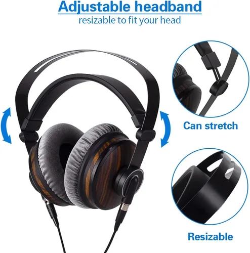 Miniatura 2 de lotoraia Auriculares de monitor de estudio de música de alta fidelidad, unidad de controladores de 1.969 in y conector de 0.138 in/0.250 in