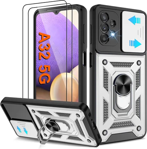 Miniatura 17 de ATUMP Funda para T-Mobile Revvl V Plus 5G con protector de pantalla HD con cubierta de cámara deslizante, soporte de anillo de rotación de 360° Negro