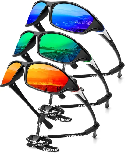Miniatura 27 de KALIYADI 4 Pack Polarized Sunglasses-Men Sports Sun-glasses: Mens Sunglasses UV Protection for Fishing Driving Cycling A02-negro/azul hielo/rojo
