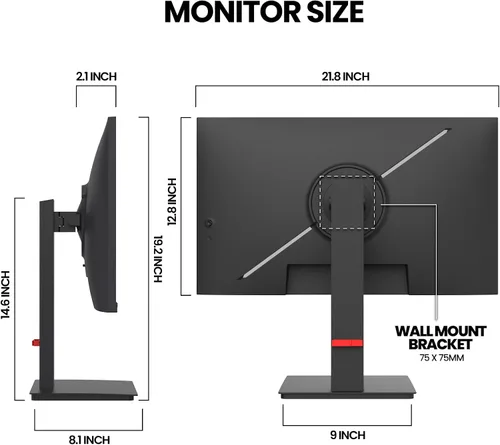 Miniatura 6 de CRUA - Monitor de juegos de 24.5 pulgadas 144Hz/165Hz, FHD (1920x1080P) 120% sRGB, monitor de computadora vertical ajustable