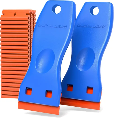 Herramienta raspadora de cuchillas de afeitar de plástico, paquete de 2 removedores de pintura de pared con 100 cuchillas de plástico, kit de Azul