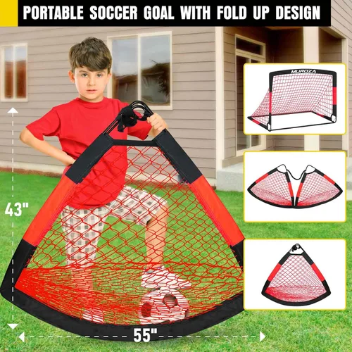 Miniatura 6 de Portería de fútbol, juego de porterías de fútbol para niños para patio trasero, paquete de 2 redes de fútbol portátiles desplegables con pelota