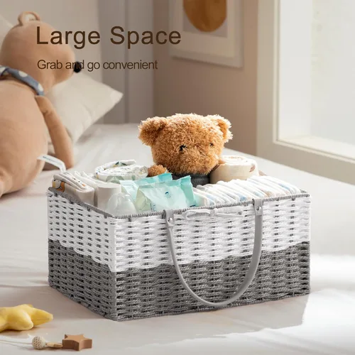 Miniatura 2 de HBlife Organizador grande de pañales para bebé, cestas de almacenamiento de cuerda de papel con divisor extraíble, organizador portátil de coche