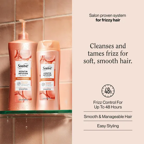 Miniatura 2 de Suave Champú suavizante de infusión de queratina de 2 tamaños, limpiador diario suave para cabello suave y manejable, control del encrespamiento 48H