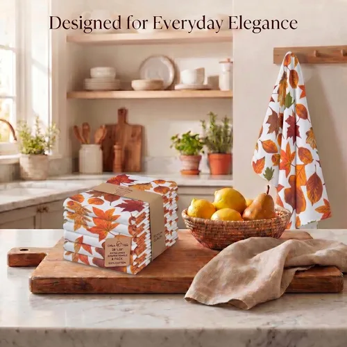 Miniatura 5 de Toallas de Cocina Urban Villa con Estampado de Hojas de Cosecha, Juego de 6 Toallas de 50,8 cm X 76,2 cm 100% Algodón, Toallas Altamente Absorbentes