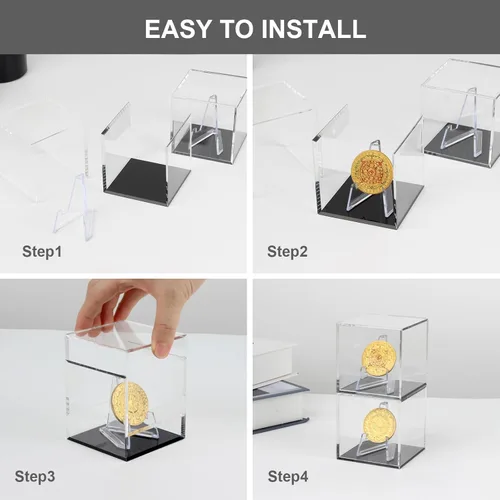 Miniatura 6 de Caja de exhibición de medallas de trofeos de acrílico con mini caballete, estuche de almacenamiento de múltiples anillos para anillos de campeonato