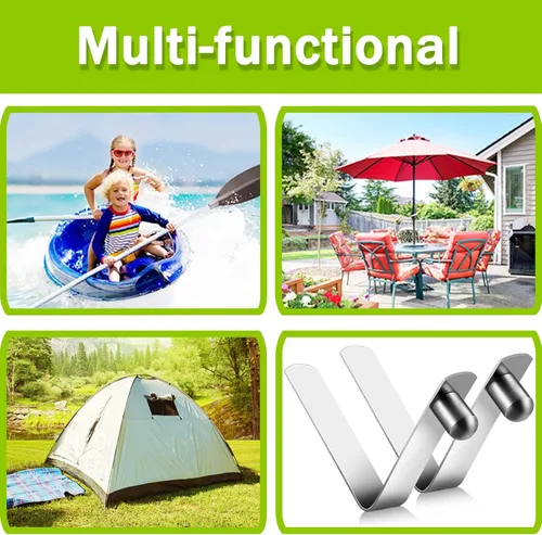 Miniatura 5 de Moxweyeni 8 clips de resorte con botón de presión, clips de poste de tienda de campaña de acero inoxidable, clips de resorte de remo para kayak