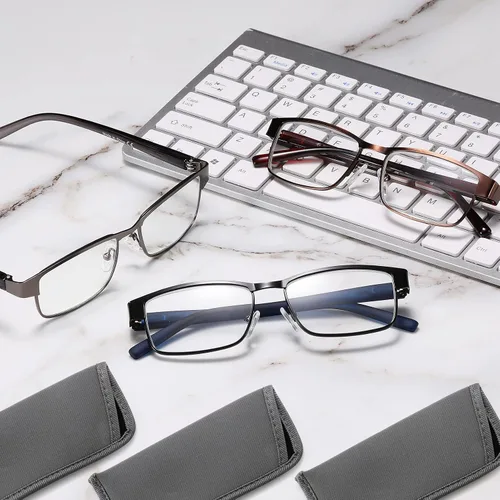 Miniatura 7 de CRGATV 3-Pack Reading Glasses for Men Blue Light Blocking Metal Full Frame Computer Readers Anti UV/Eye Strain/Glare