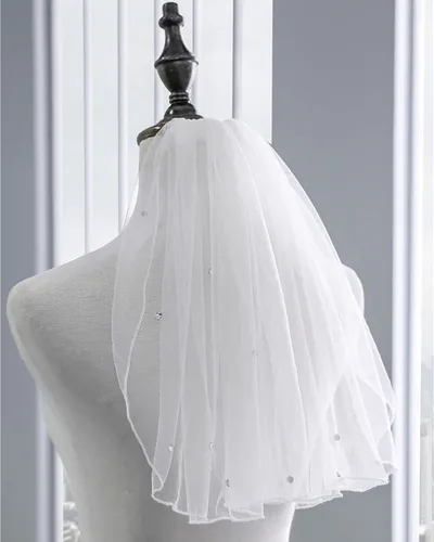 Miniatura 3 de Haraty velos de novia de cristal cortos de 1 nivel de malla suave con peine fiesta de boda velo de novia accesorios para el cabello para mujeres
