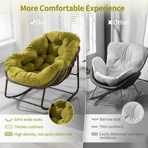 Miniatura 4 de HOMEFUN Juego de 2 mecedoras para patio al aire libre, sillas Papasan Rock de gran tamaño para interiores con cojín acolchado, asiento de huevo