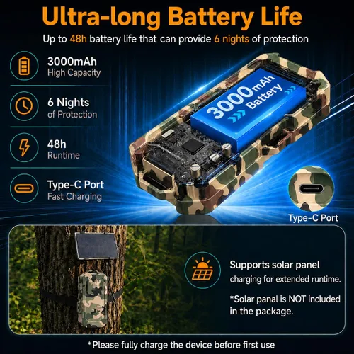 Miniatura 5 de Alarma de seguridad de radar de campamento, alarma perimetral inalámbrica, alarma de activación con sensor de movimiento recargable, rango de 1/2
