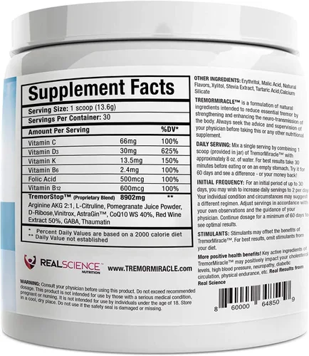 Miniatura 4 de Real Science Nutrition Tremor Miracle - Suplemento esencial de hierbas en polvo para manos, piernas, pies, temblores de cabeza