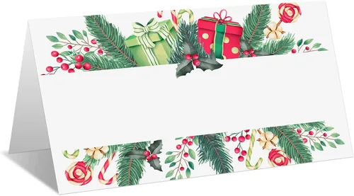 Tarjetas editables con nombre – Paquete de 25 tarjetas de acompañante para fiesta de Navidad, boda o cena, fácil de plegar