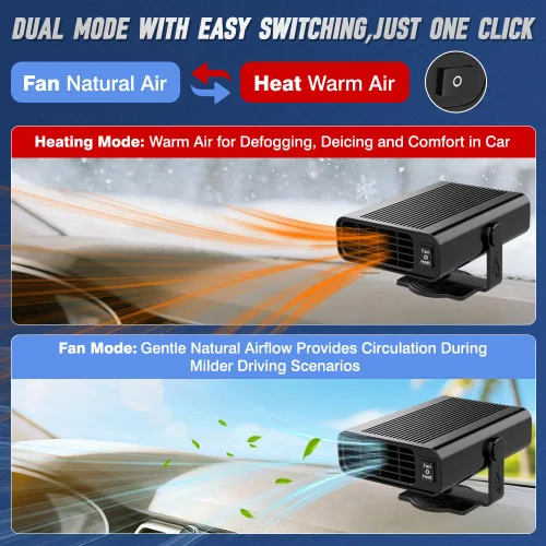 Miniatura 3 de 2 en 1 Calentador de coche eléctrico Ventilador 12V 120W Calentador de coche Parabrisas Descongelación Wibndow Desempañamiento portátil verano