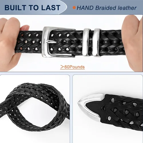 Miniatura 4 de Cinturón de cuero trenzado para hombre, jeans casuales, golf, hebilla de aleación tejida de cuero para hombre, cinturones trenzados a mano, regalo