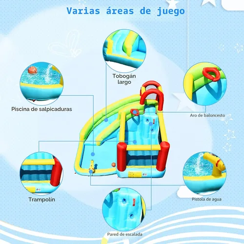 Miniatura 5 de BOUNTECH Castillo inflable para saltar con tobogán acuático, parque acuático 6 en 1 para niños con piscina, toboganes de agua, pared para escalar