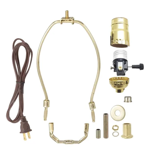B&P Lamp® Kit de cableado de lámpara de mesa con acabado chapado en latón con arpa de 9 pulgadas y enchufe de 3 vías Acabado de latón + arpa de 9