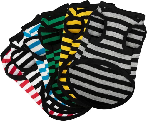 Miniatura 12 de Paiaite 3 piezas de camisa para perro a rayas de color oscuro, camisas sin mangas de algodón para cachorros, ropa transpirable para mascotas